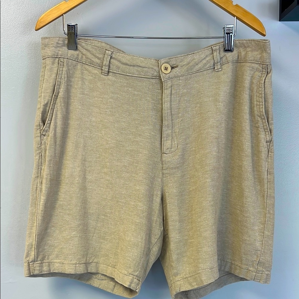 Saks Fifth Avenue Flat Front Linen Tan Shorts Sz 36